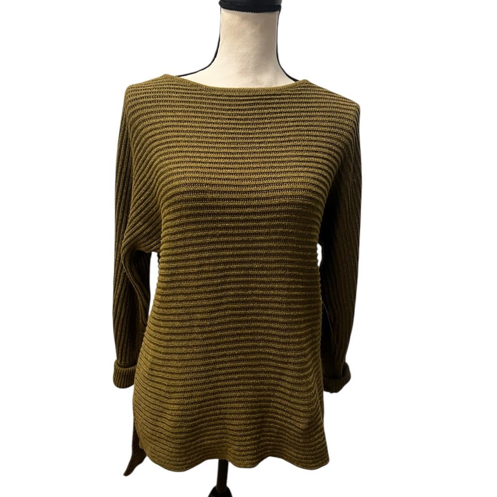 Rachel Zoe Olive Ribbed Knit Tunic Sweater XS Dolman Sleeve Side Slits